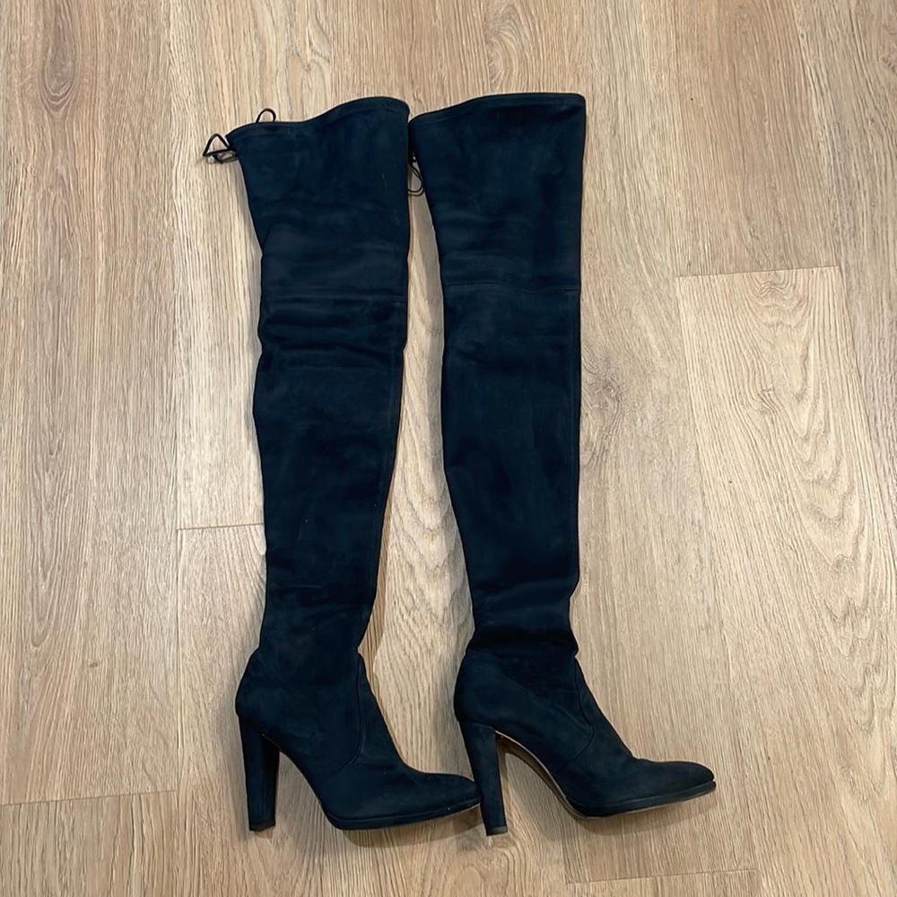 Stuart Weitzman thigh high boots in suede navy
